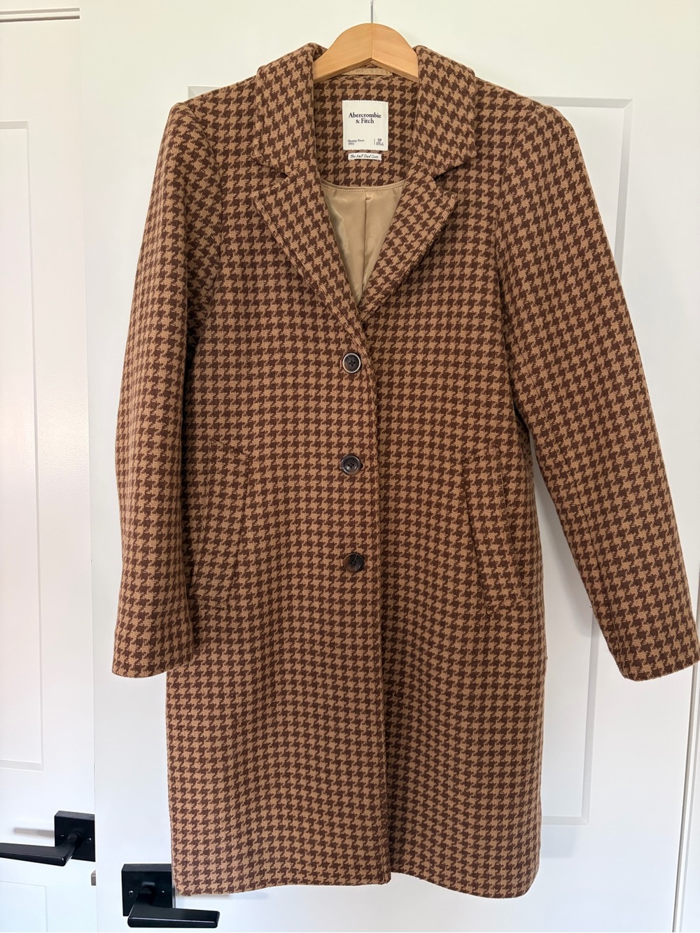Abercrombie & Fitch Brown Houndstooth Wool-Blend Dad Coat